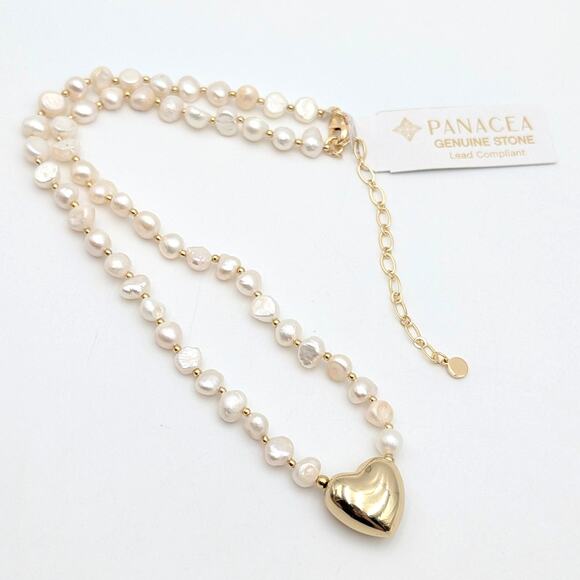 Panacea Women's Freshwater Pearl Heart Shaped Pendant Necklace White/Gold - Picture 2 of 8